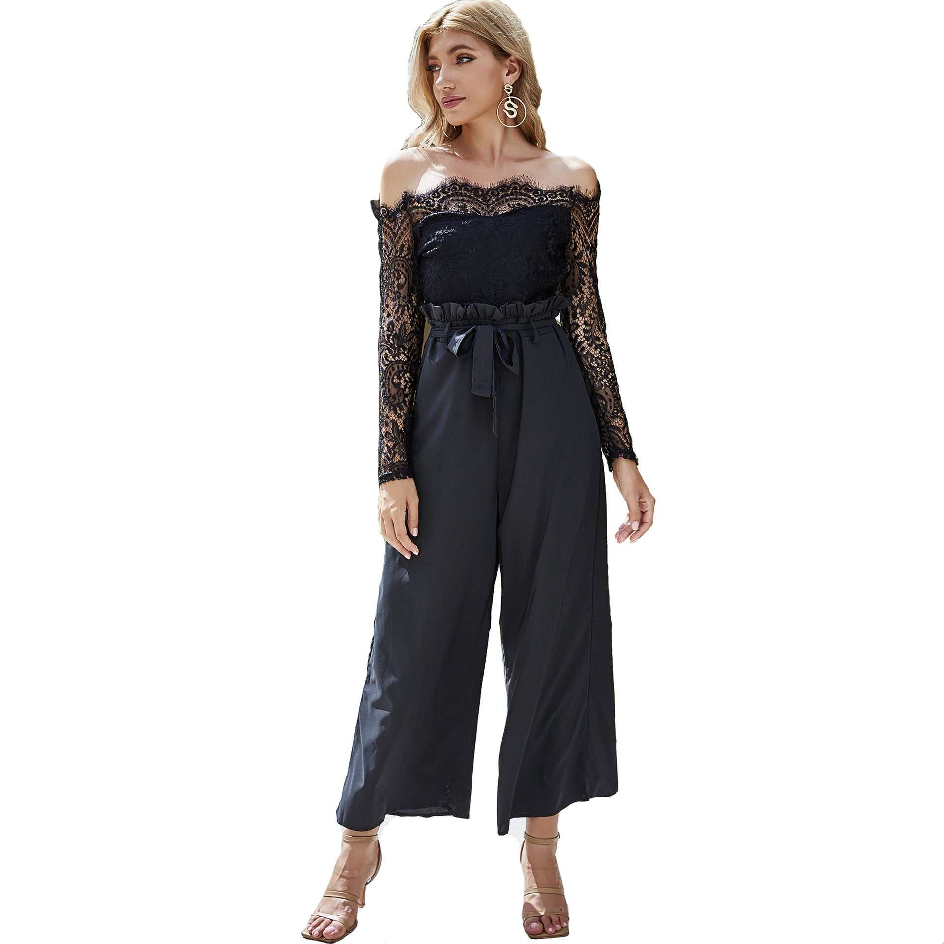 Dames jumpsuit met wijde pijpen en off-neck Ritchy's Shop