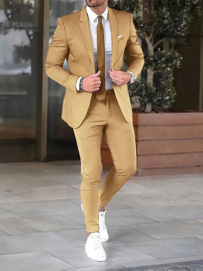 Tweedelige effenkleurige slim-fit jas-pakbroek Nexora Store