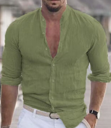Herenoverhemd met lange mouwen en knoopjes, casual effen tops voor lente en herfst Nexora Store