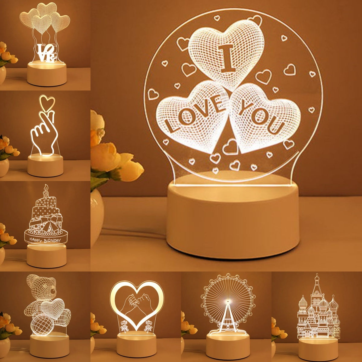 3D-lamp van acryl, USB-lednachtlampje, neonreclamelamp, kerstdecoratie voor kamerdecoratie, Valentijnsdagcadeaus Nexora Store