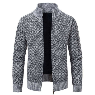 Thickened Plaid Print Jacket Cardigan Fashion Slim Fit Zipper Stand Collar Sweater Winter Men's Casual Long Sleeve Knitted Top Clothing Nexora Store