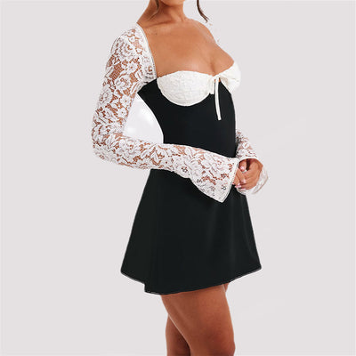 Y2K Kanten Jurk met Lange Mouwen Mode Sexy Korset Rugloos Kanten Korte Jurken Dameskleding Nexora Store