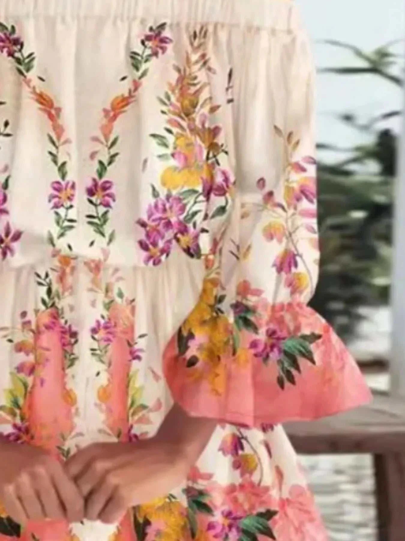 volledige grootte bloemen off-shoulder mini-jurk met volantmouwen in grote maten