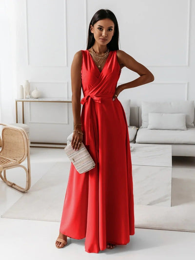 V-hals mouwloze jurk met riem Zomermode Feestclub Avond Maxi-jurken voor dameskleding Nexora Store
