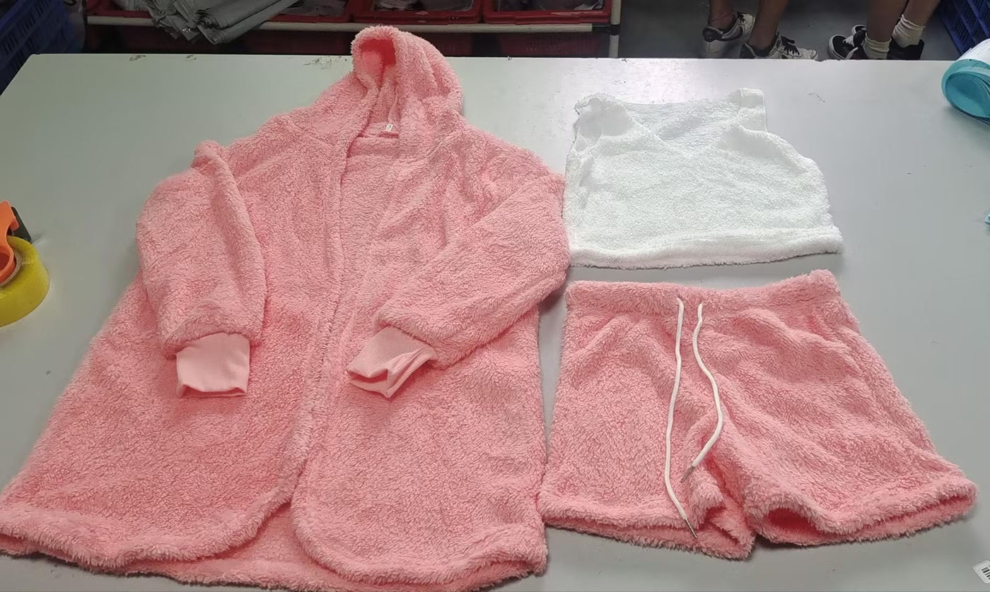 3-delige damespyjamaset met lange mouwen, tanktop en korte broek met trekkoord Nexora Store