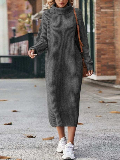 Winter Turtleneck Knitted Sweater Dress Fashion Solid Loose Pullover Long Dresses For Women Clothing Nexora Store