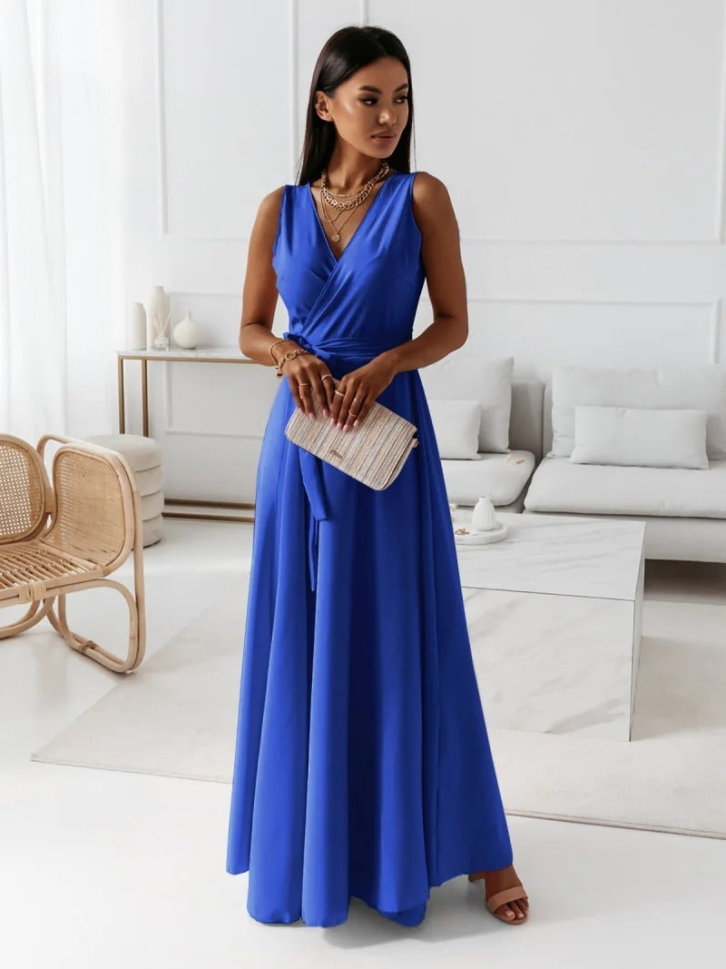 V-hals mouwloze jurk met riem Zomermode Feestclub Avond Maxi-jurken voor dameskleding Nexora Store