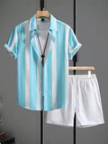 Casual Simple Revers Korte Mouw Shirt En Shorts Tweedelige Set Ritchy's Shop