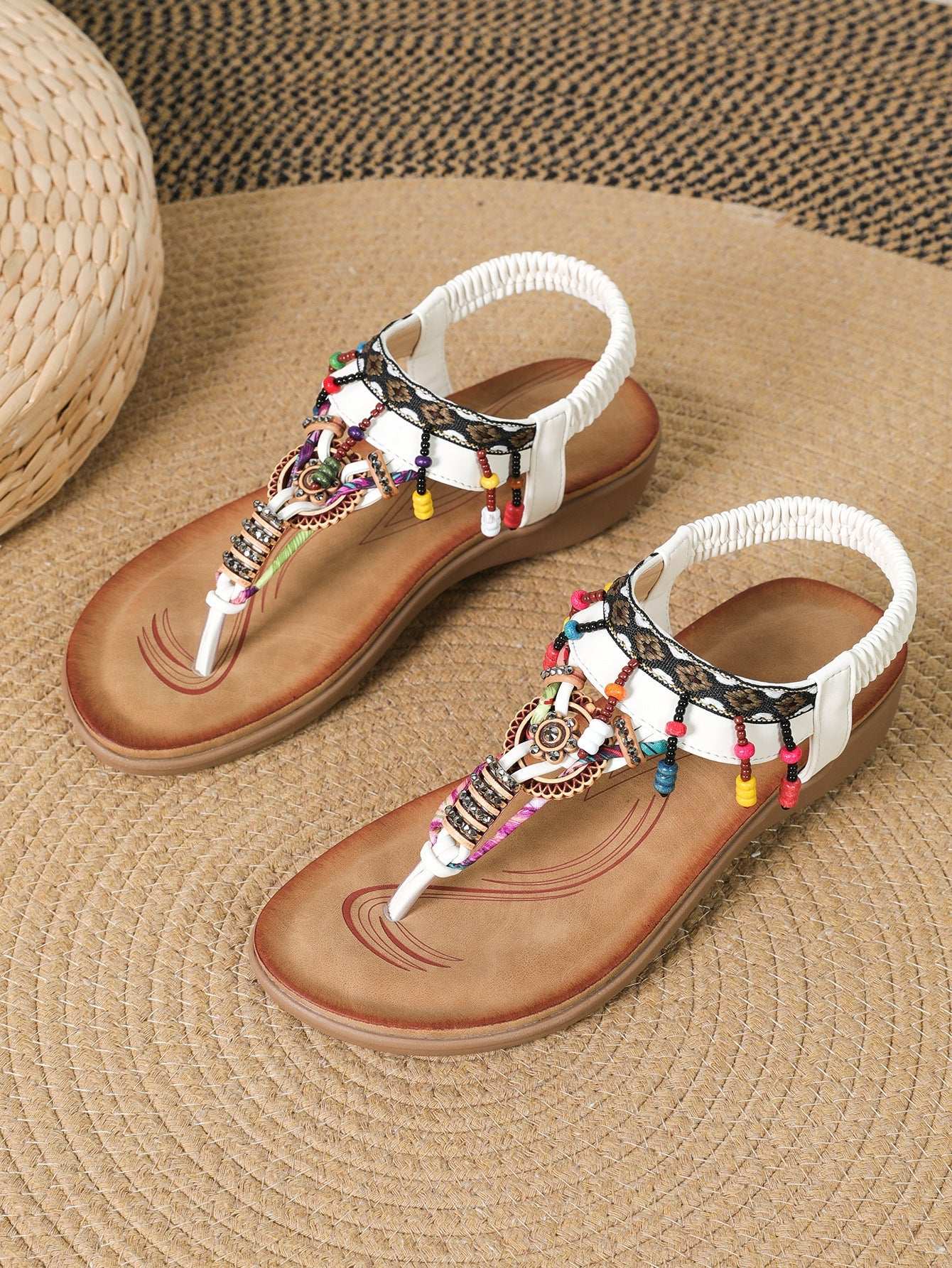 Bohemian etnische stijl platte sandalen met hanger slippers Nexora Store