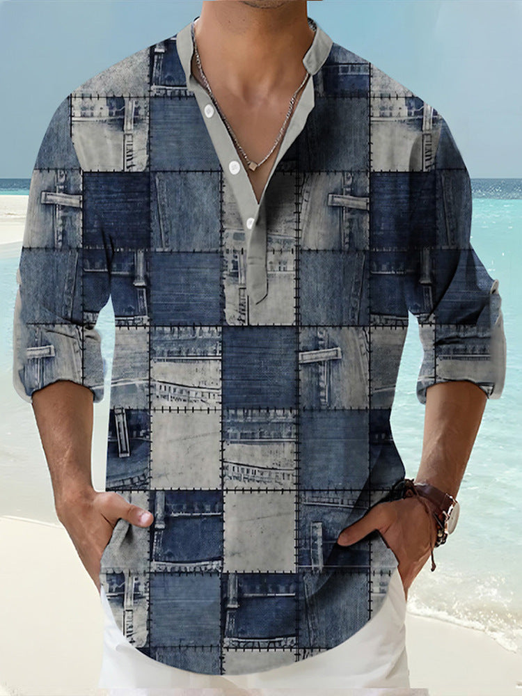 Dun casual digitaal bamboe linnen Hawaiiaans overhemd met lange mouwen Nexora Store