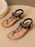 Bohemian etnische stijl platte sandalen met hanger slippers Nexora Store