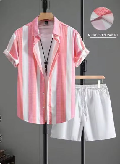 Casual Simple Revers Korte Mouw Shirt En Shorts Tweedelige Set Ritchy's Shop