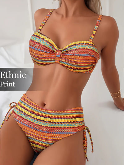 Bedrukte splitbandbikini met hoge taille, Europees en Amerikaans Nexora Store
