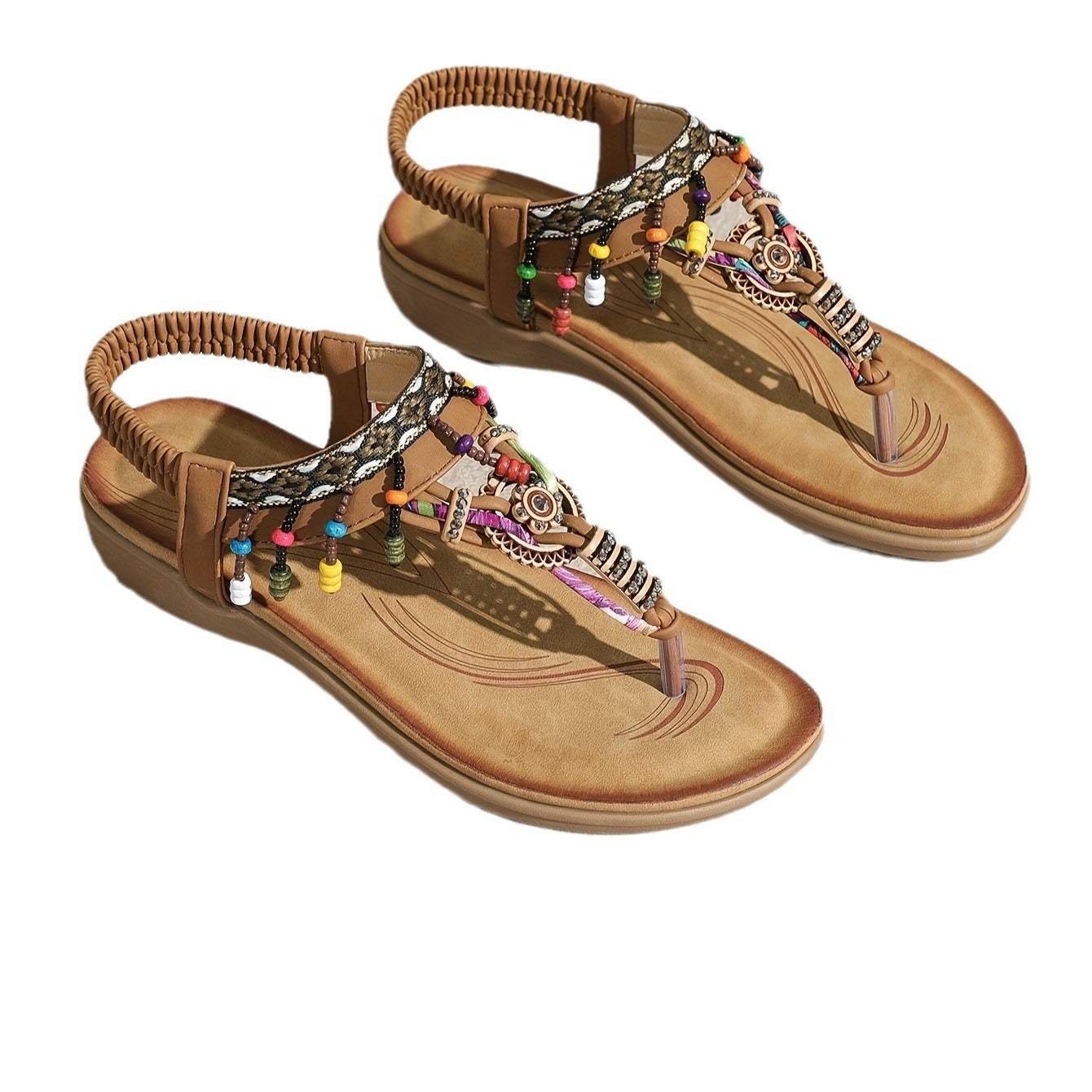 Bohemian etnische stijl platte sandalen met hanger slippers Nexora Store