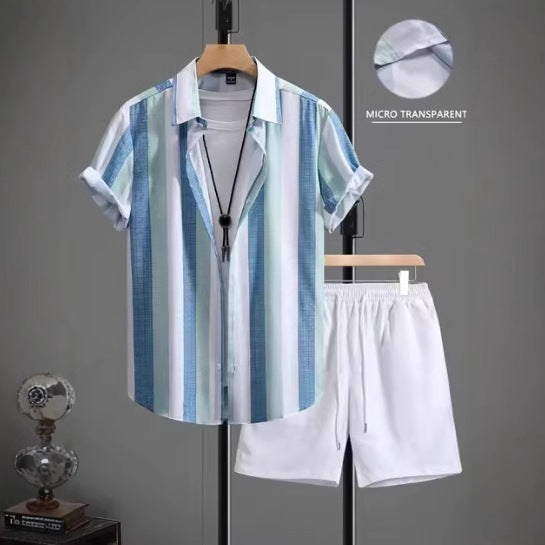 Casual Simple Revers Korte Mouw Shirt En Shorts Tweedelige Set Ritchy's Shop