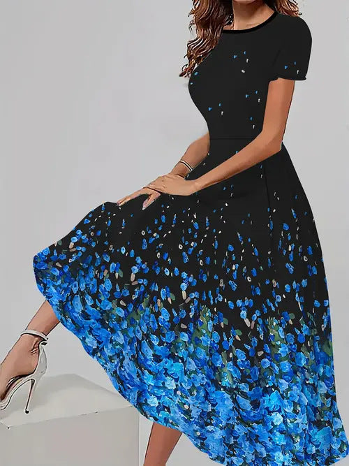 Trendy casual jurk met bijpassende bloemenprint, korte mouwen en ronde hals Nexora Store