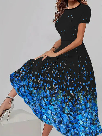 Trendy casual jurk met bijpassende bloemenprint, korte mouwen en ronde hals Nexora Store