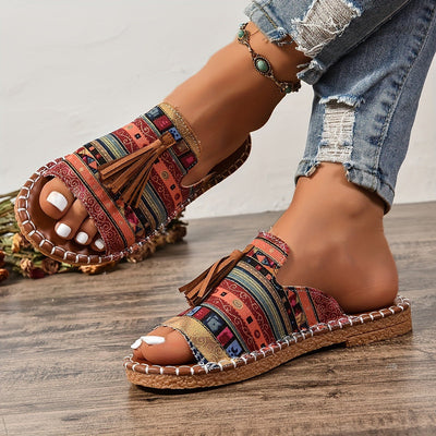 Platte sandalen met kwastjes voor dames Ritchy's Shop