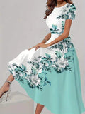 Trendy casual jurk met bijpassende bloemenprint, korte mouwen en ronde hals Nexora Store