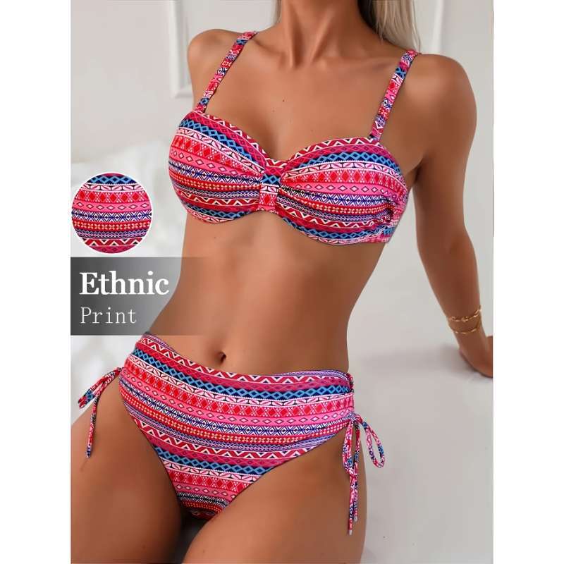 Bedrukte splitbandbikini met hoge taille, Europees en Amerikaans Nexora Store
