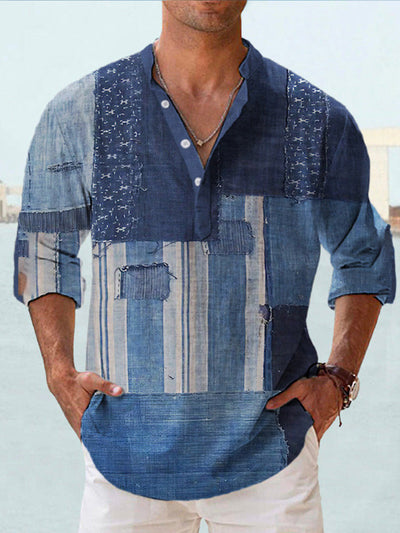 Dun casual digitaal bamboe linnen Hawaiiaans overhemd met lange mouwen Nexora Store