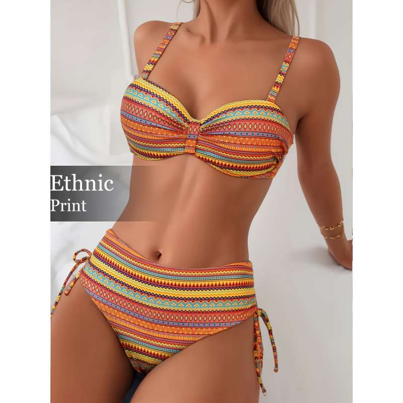 Bedrukte splitbandbikini met hoge taille, Europees en Amerikaans Nexora Store