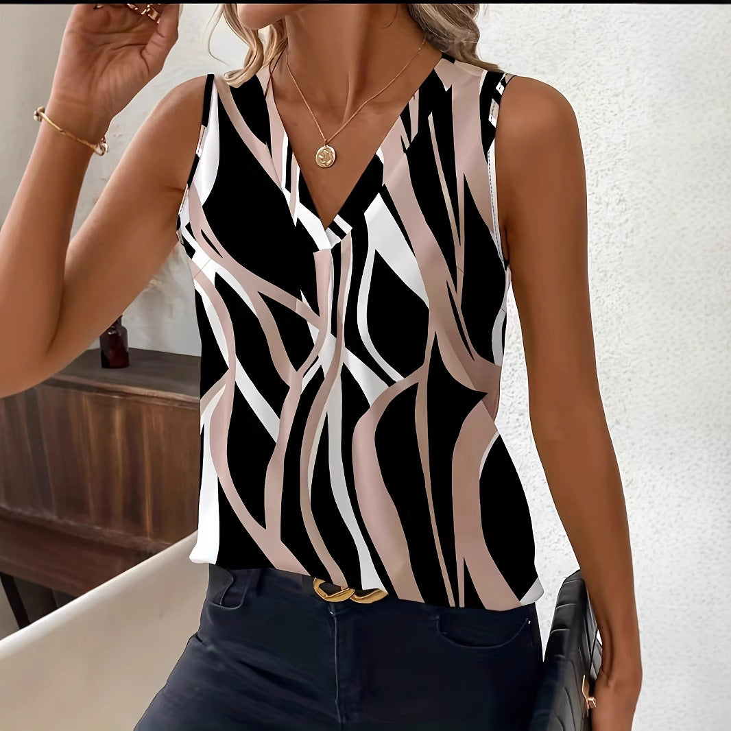 Mouwloos shirt met V-hals en onregelmatige print op de top Ritchy's Shop