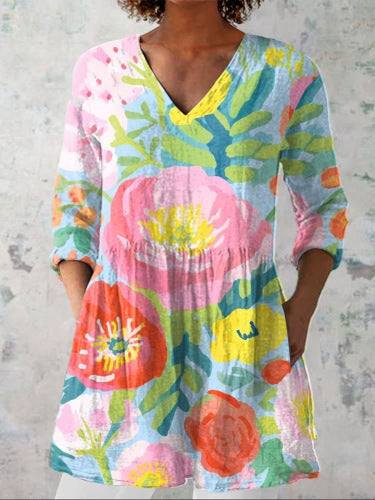 Damestop met creatief vispatroon en overhemdzak in vakantiestijl Nexora Store