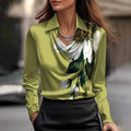 Dames Swing Collar Gedrapeerde Shirts & Blouses Elegante Effen Satijnen Kantoor Dames Top Pullover Lente Lange Mouw Casual Tops Mijn winkel