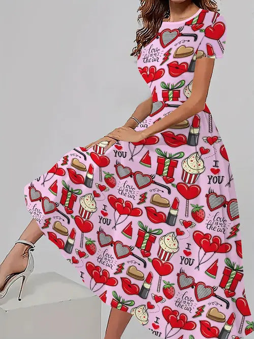 Trendy casual jurk met bijpassende bloemenprint, korte mouwen en ronde hals Nexora Store