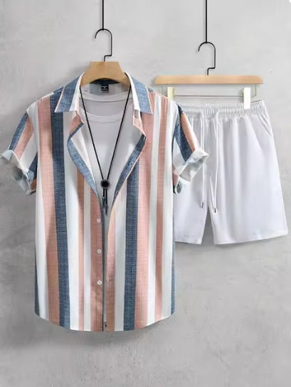 Casual Simple Revers Korte Mouw Shirt En Shorts Tweedelige Set Ritchy's Shop