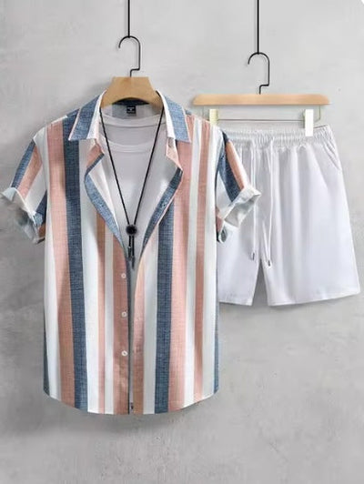 Casual Simple Revers Korte Mouw Shirt En Shorts Tweedelige Set Ritchy's Shop