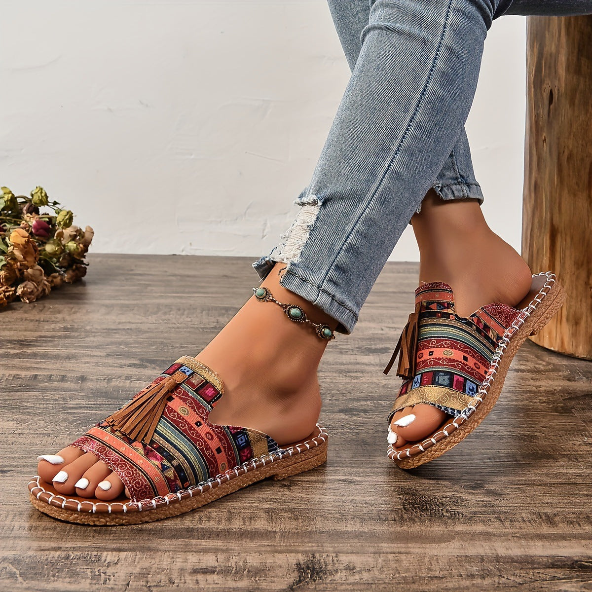 Platte sandalen met kwastjes voor dames Ritchy's Shop