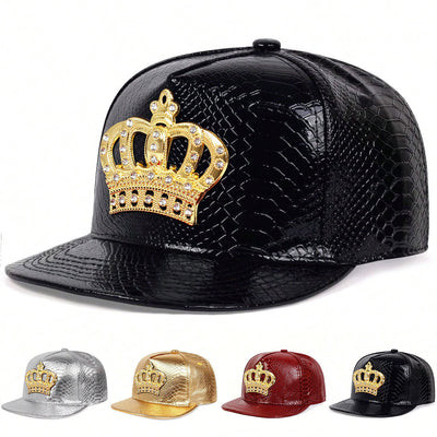 Crown Metal Label Hip Hop Hoed Europees en Amerikaans PU leren platte Eaves Cap Nexora Store