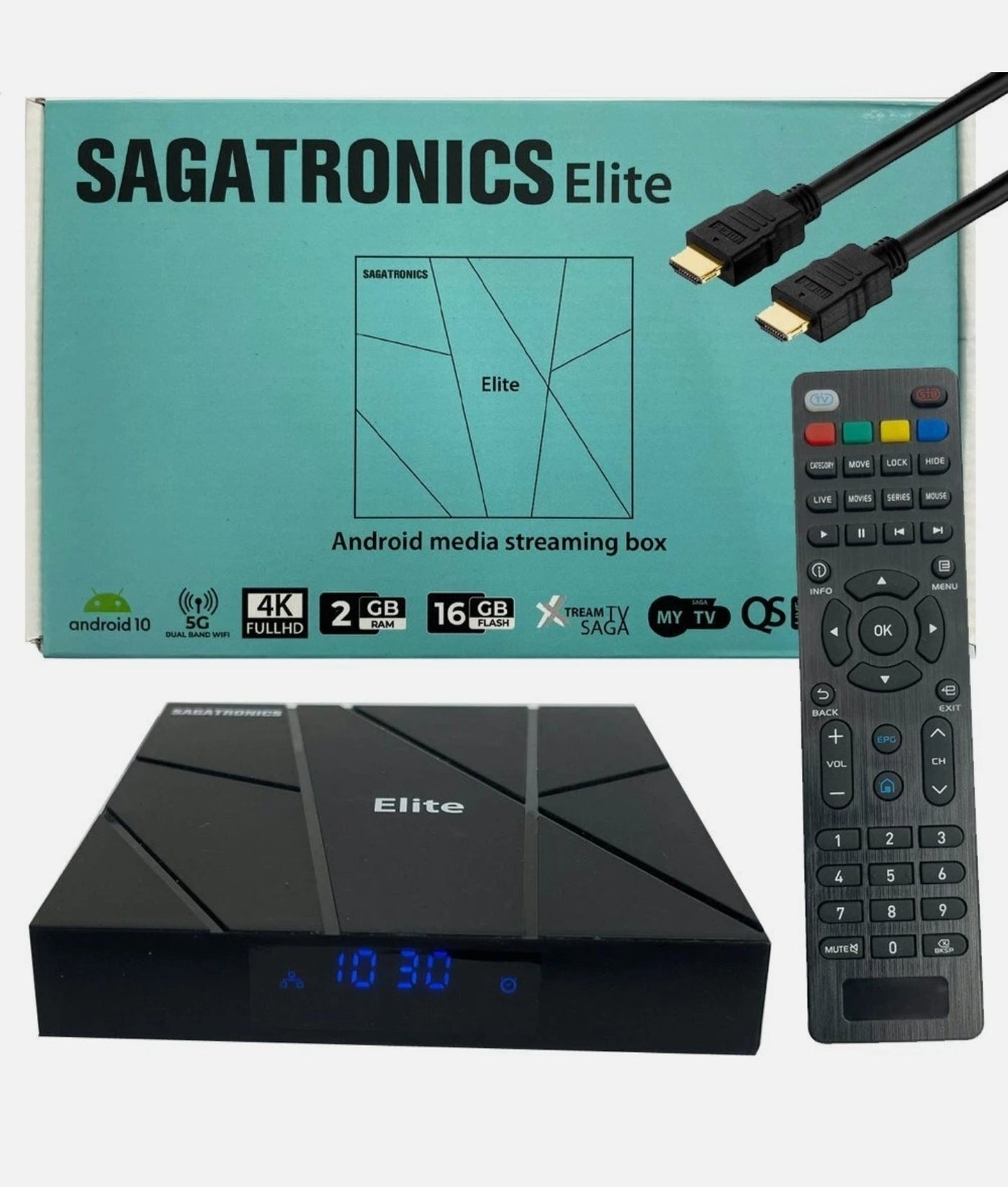 Sagatronics Elite 4K Android 10 OTT Media-Streamer 2GB RAM 16GB Flash MYTV Wlan Nexora Store