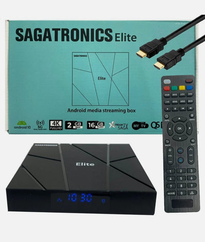Sagatronics Elite 4K Android 10 OTT Media-Streamer 2GB RAM 16GB Flash MYTV Wlan Nexora Store