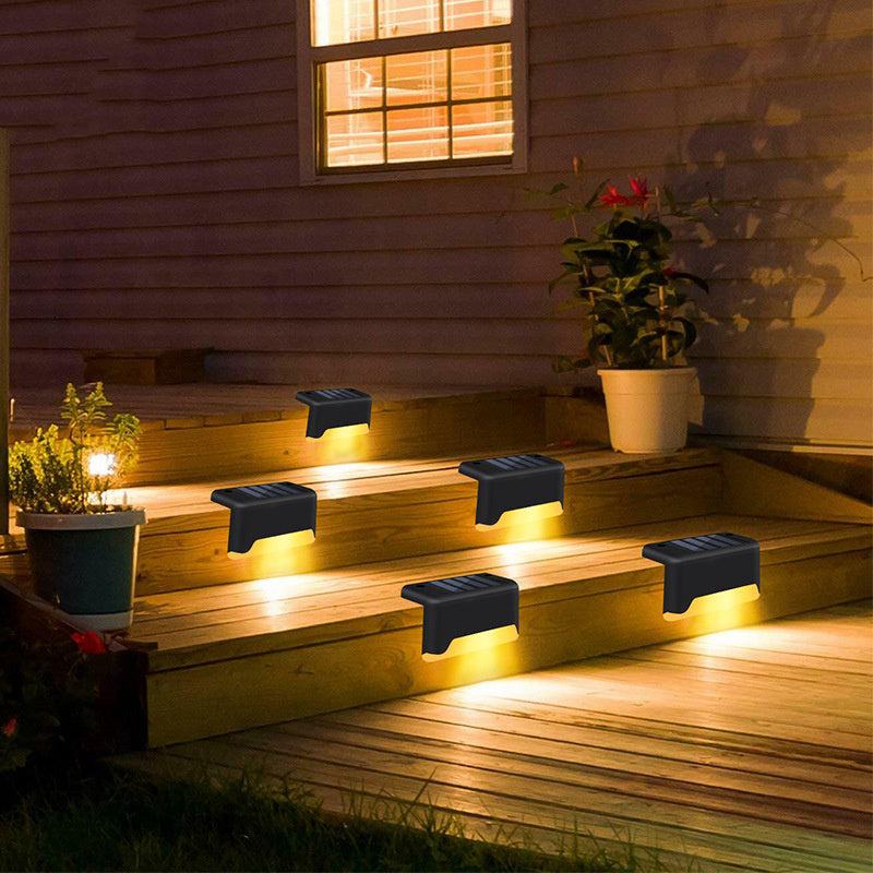 Fashion outdoor solar stair lights illuminating wooden steps at night