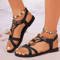 Dames ronde neus vintage platte vakantie stijl sandalen met kralen Ritchy's Shop