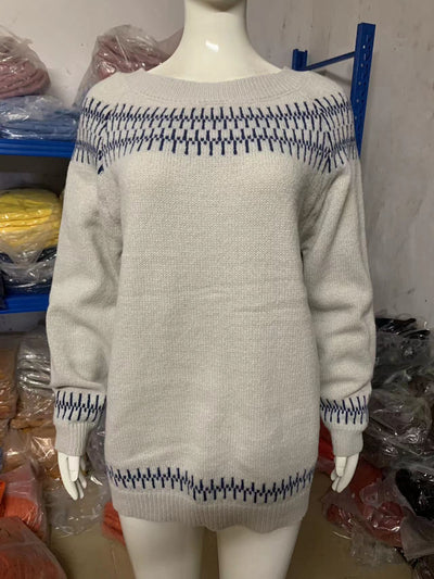 Damesmode ronde hals multicolor losse vrijetijds trui gebreide trui Ritchy's Shop