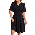 V-hals getailleerde taille flare-mouwen modejurk voor dames Ritchy's Shop