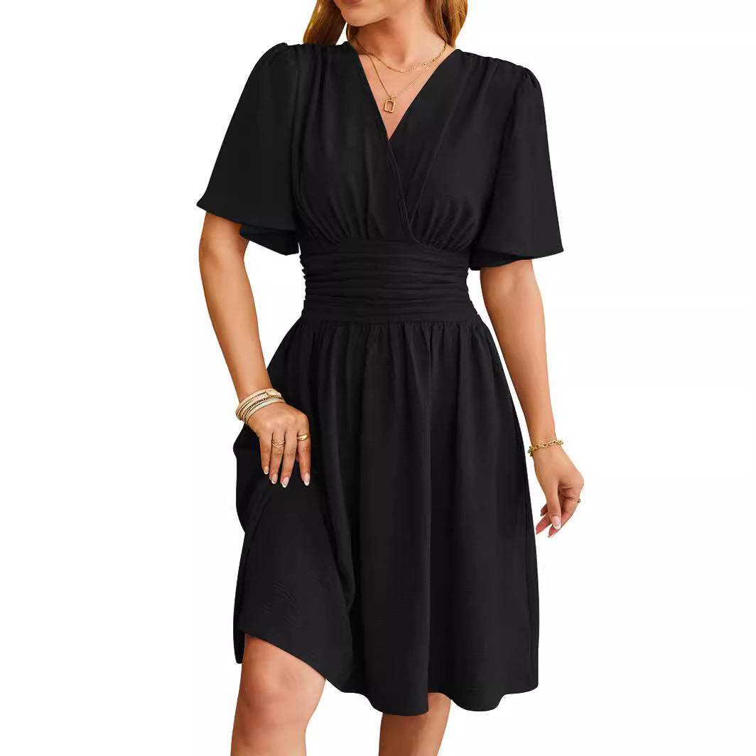V-hals getailleerde taille flare-mouwen modejurk voor dames Ritchy's Shop