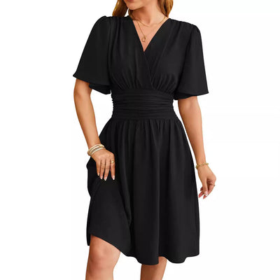 V-hals getailleerde taille flare-mouwen modejurk voor dames Ritchy's Shop