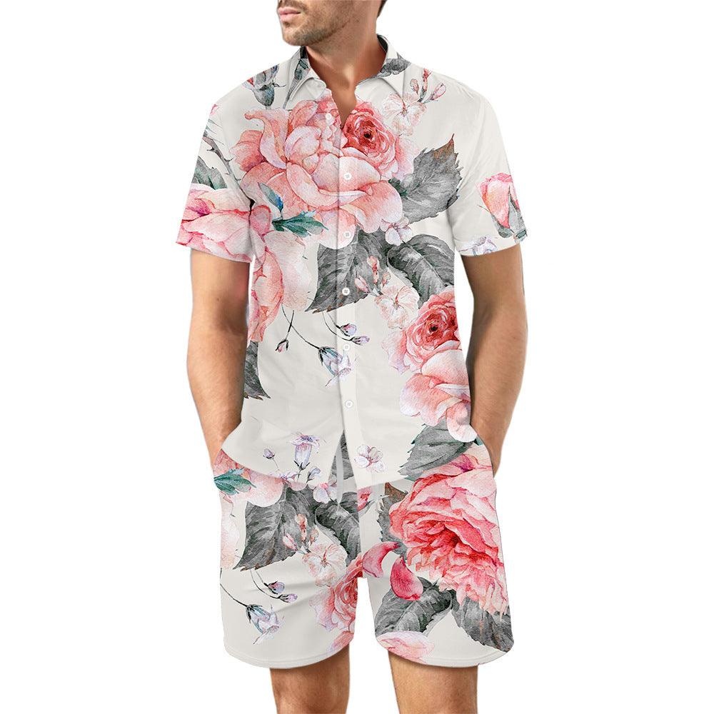 Europese maat heren casual los overhemd Hawaii Seaside 3D digitaal printen strand korte mouwen shorts Ritchy's Shop