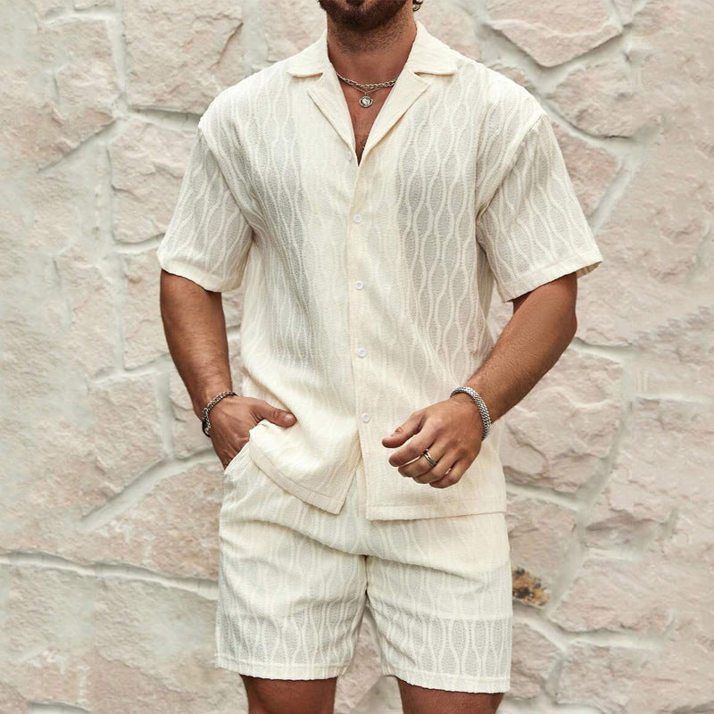 Heren Trainingspakken Zomermode Effen Los Casual Tweedelig Revers Knoop Shirt Shorts Strandvakantie All-match Outfits Mannelijk Ritchy's Shop