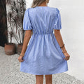 Retro gestreepte jurk met ronde hals en strik, veterjurk Nexora Store