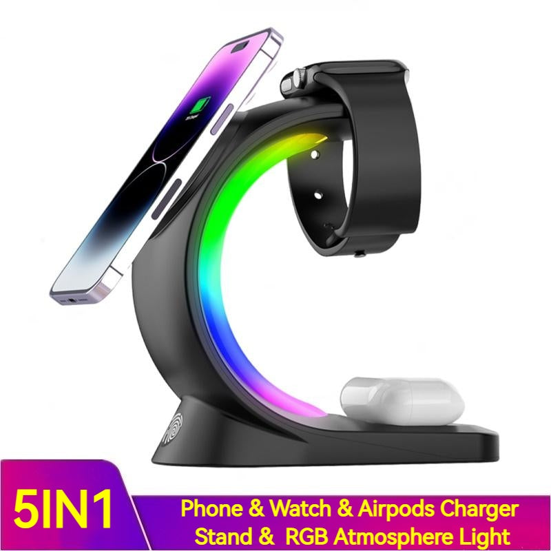 4 In 1 Magnetic Wireless Charger Fast Charging For Smart Phone Atmosphere Light Charging Station For Airpods Pro I-phone Watch Nexora Store