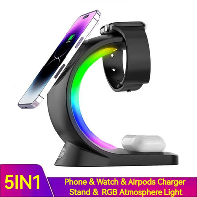 4 In 1 Magnetic Wireless Charger Fast Charging For Smart Phone Atmosphere Light Charging Station For Airpods Pro I-phone Watch Nexora Store