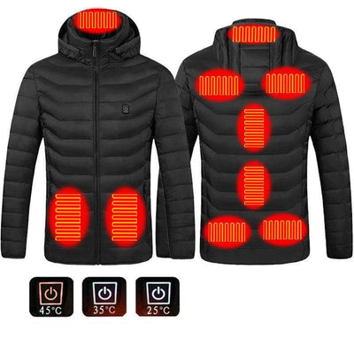 Heren Verwarmde Pufferjas Elektrische Verwarmde Jas Geïsoleerde Capuchon Windjack 9 Warmtezones Mijn winkel