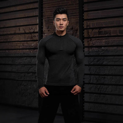 Naadloze lange mouwen rits training fitness outdoor sterke top slim fit Nexora Store