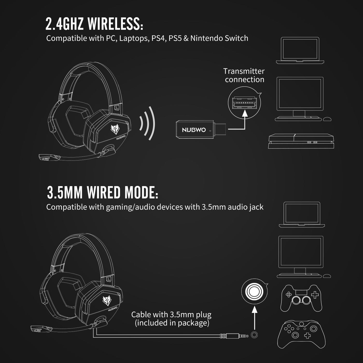Draadloze gameheadset met hoofdmontage en ruisonderdrukking Ritchy's Shop